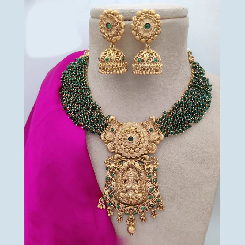 Women’s sun and moon necklaces-Jewel Addiction Copper Rajwadi Finish Pota Stone Temple Necklace Set