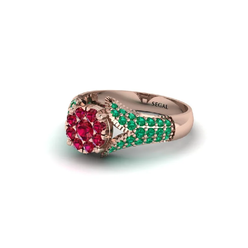 Women’s engagement rings with rose gold accents-Emerald Floral Cluster Engagement Ring  - Penelope No. 26