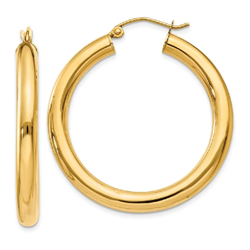 Women’s diamond earrings-4mm, 14k Yellow Gold Classic Round Hoop Earrings, 35mm (1 3/8 Inch)