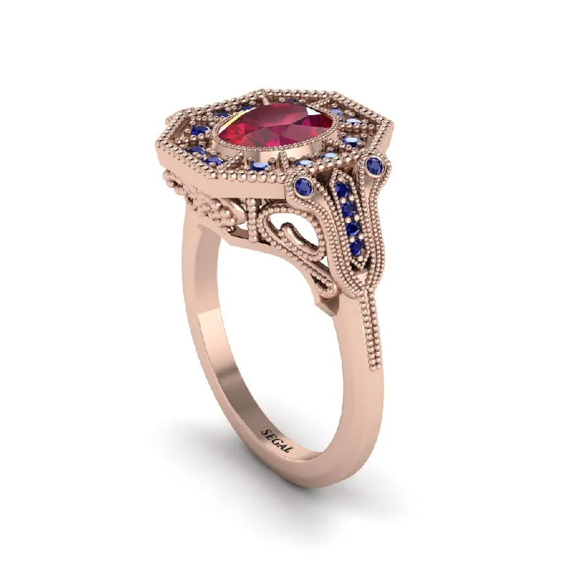 Women’s engagement rings with sapphires-Ruby Oval Cut Art Deco Engagement Ring - Tabitha No. 71