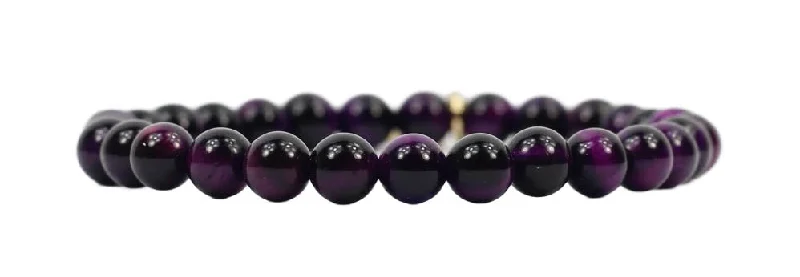 Women’s pearl-studded bracelets-Stacker Stretch Bracelet - Purple Tigers Eye