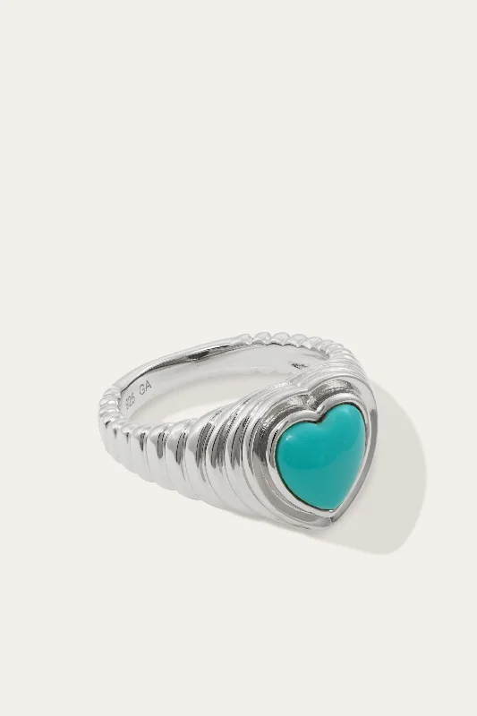 Women’s unique wedding bands-Ridge Heart Turquoise Silver Ring