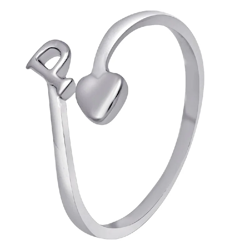 Women’s pearl rings-Mahi Rhodium Plated 'P' Initial and Heart Adjustable Finger Ring for Women (FR1103122R)