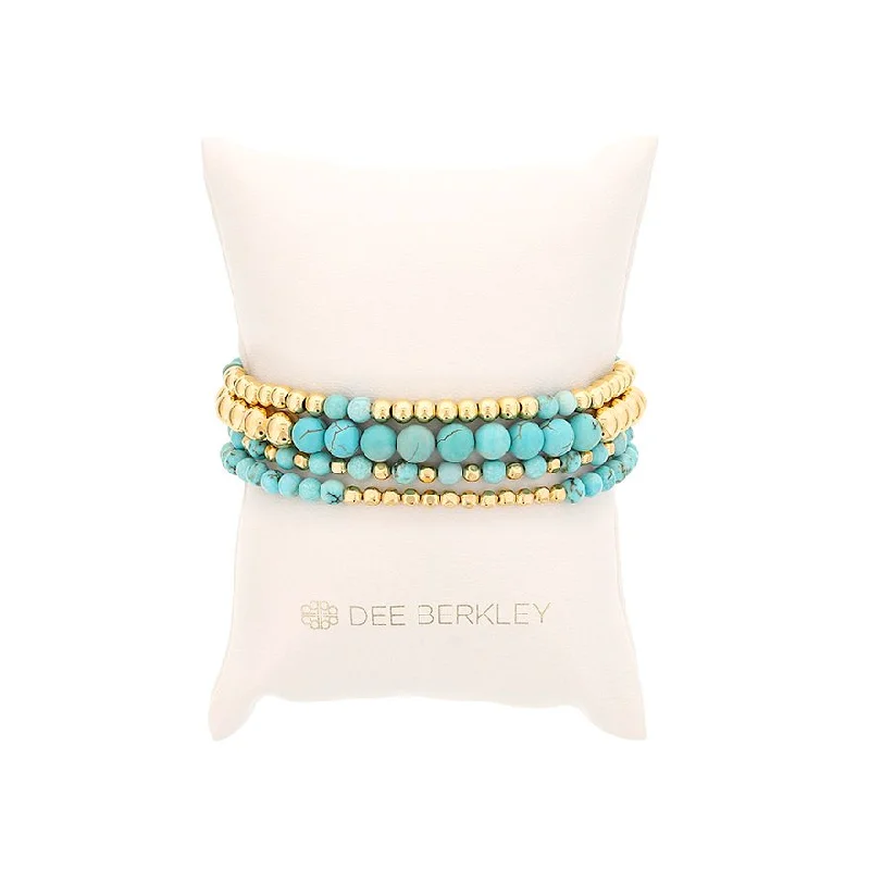 Women’s gold bracelets-Gold Filled & Blue Howlite Bead Stretch Bracelet Set by Dee Berkley