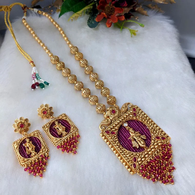 Women’s opal necklaces-Aamrapali Gold Plated Long Temple Necklace Set