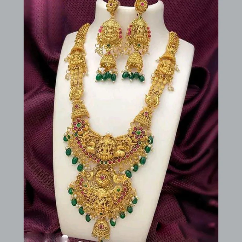 Women’s bar necklaces-Sai Fashion Gold Plated Temple  And Beads Necklace Set