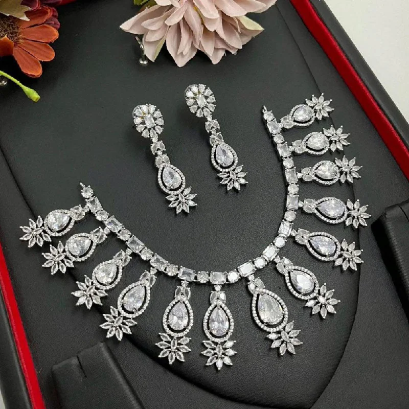 Women’s fashion necklaces-Aamrapali Silver Plated American Diamond Necklace Set