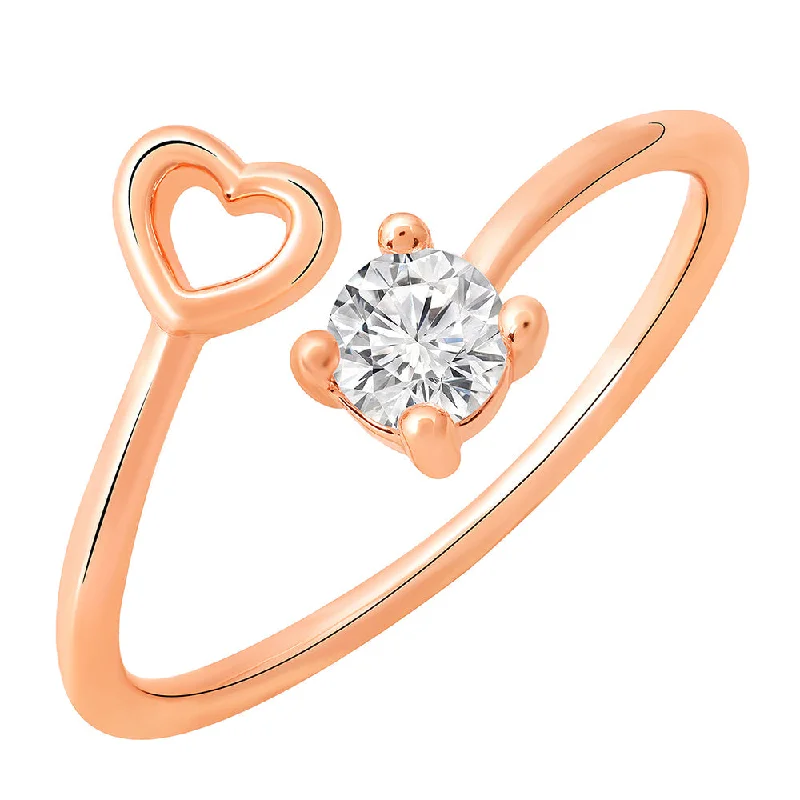 Women’s gothic rings-Mahi Rose Gold Plated Heart and Round Shape Adjustable Finger Ring with Cubic Zirconia for Women (FR1103161ZWhi)