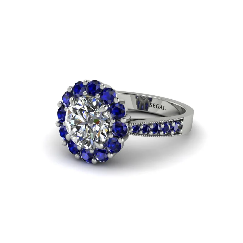 Women’s personalized engagement rings-Sapphire Round Halo Engagement Ring - Unity No. 63