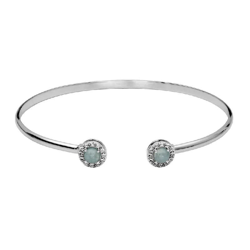 Women’s rose gold bracelets-Sterling Silver Milky Aquamarine & White Topaz Halo Cuff Bracelet by Samuel B.