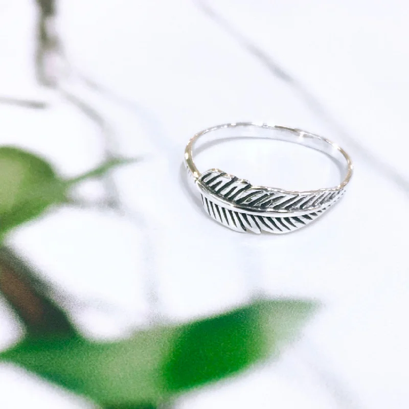 Women’s stacking rings-Sterling Silver Feather Ring