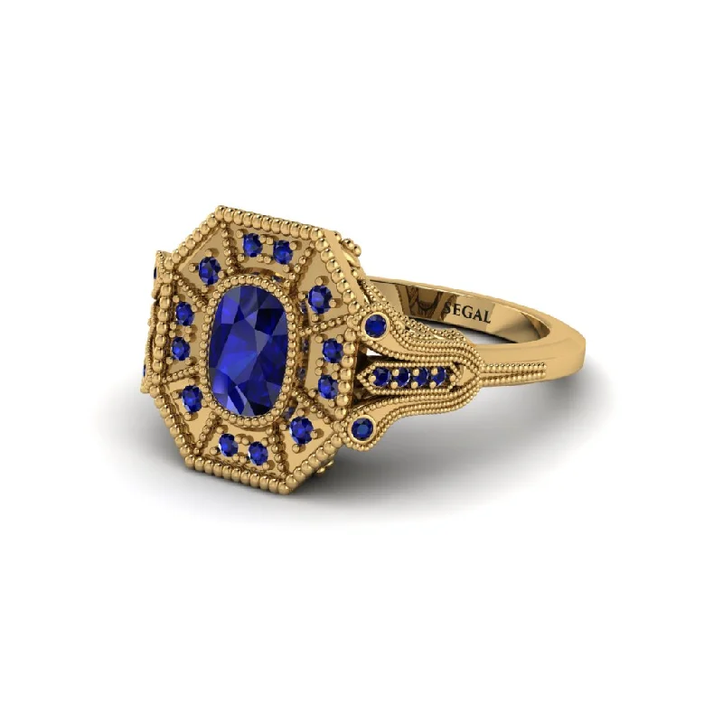 Women’s engagement rings with minimal band-Sapphire Cushion Cut Art Deco Engagement Ring - Alicia No. 73