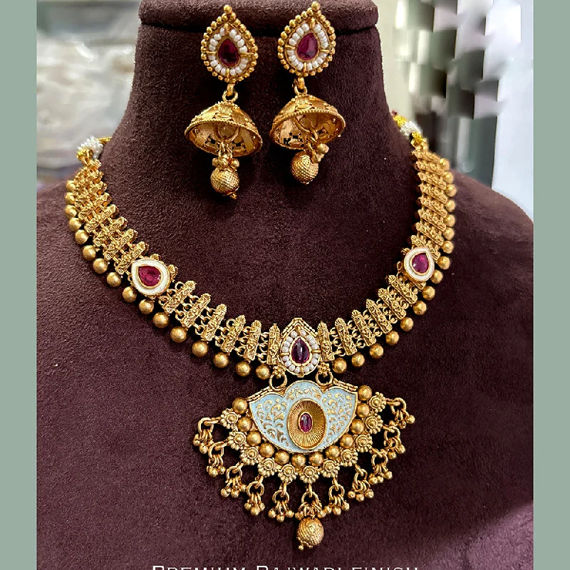 Women’s diamond necklaces-Jewel Addiction Copper Gold Pota Stone Meenakari Necklace Set