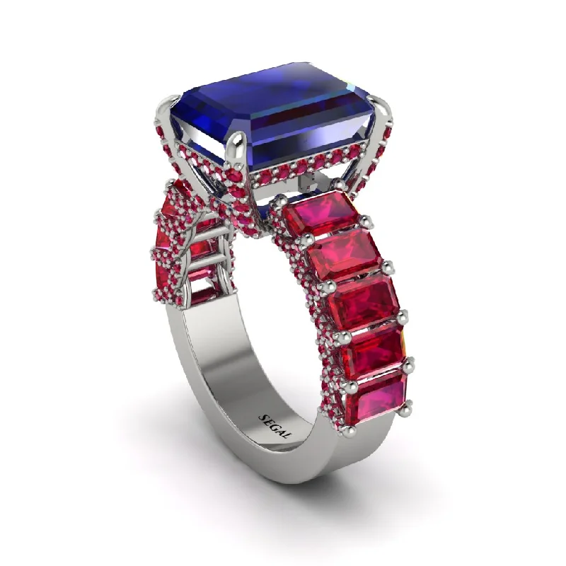 Women’s engagement rings with side sapphires-Luxury Emerald Cut Sapphire Engagement Ring - Nadia No. 60