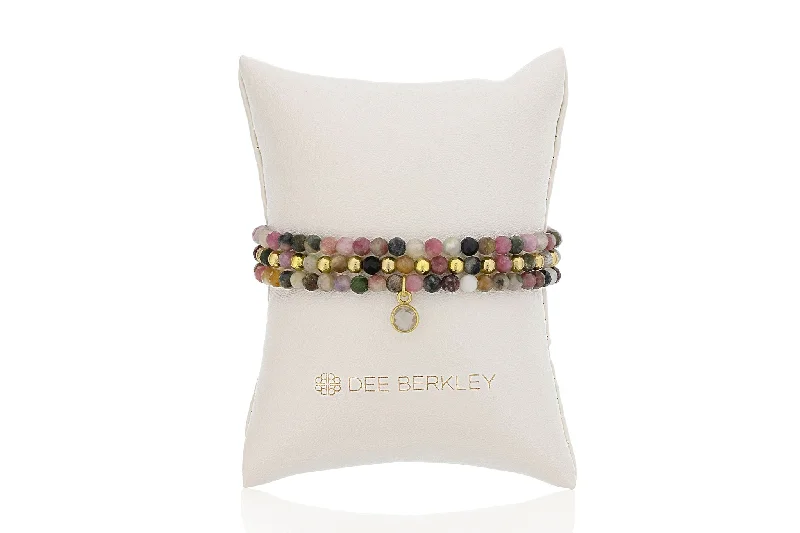 Women’s stretch bracelets-Multi Color Tourmaline & Gold Filled Bead Stretch Bracelet Set by Dee Berkley