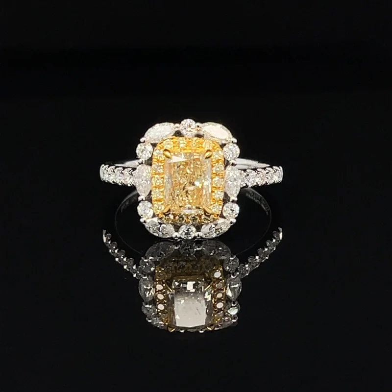 Women’s engagement rings with intricate designs-Fancy Yellow & White Diamond 1.75ctw Lace Engagement Ring in 18k Two-Tone Gold  - #434 - RGDIA669062