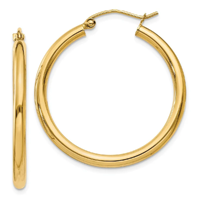 Women’s wedding earrings-2.5mm, 14k Yellow Gold Classic Round Hoop Earrings, 30mm (1 1/8 Inch)