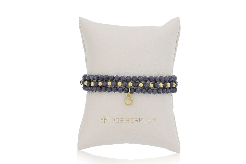 Women’s rose gold bracelets-Blue Sapphire & Gold Filled Bead Stretch Bracelet Set by Dee Berkley