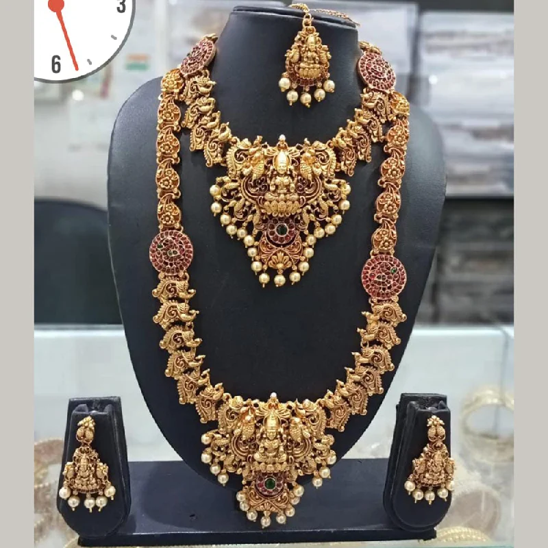 Women’s diamond solitaire necklaces-Manisha Jewellery Gold Plated Temple Double Necklace Set