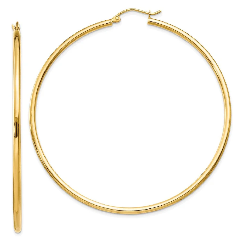 Women’s sophisticated earrings-2mm x 60mm 14k Yellow Gold Classic Round Hoop Earrings