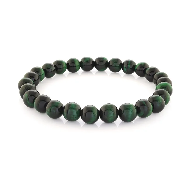 Women’s leather bracelets-Green Tiger's Eye Bead Men's Stretch Bracelet