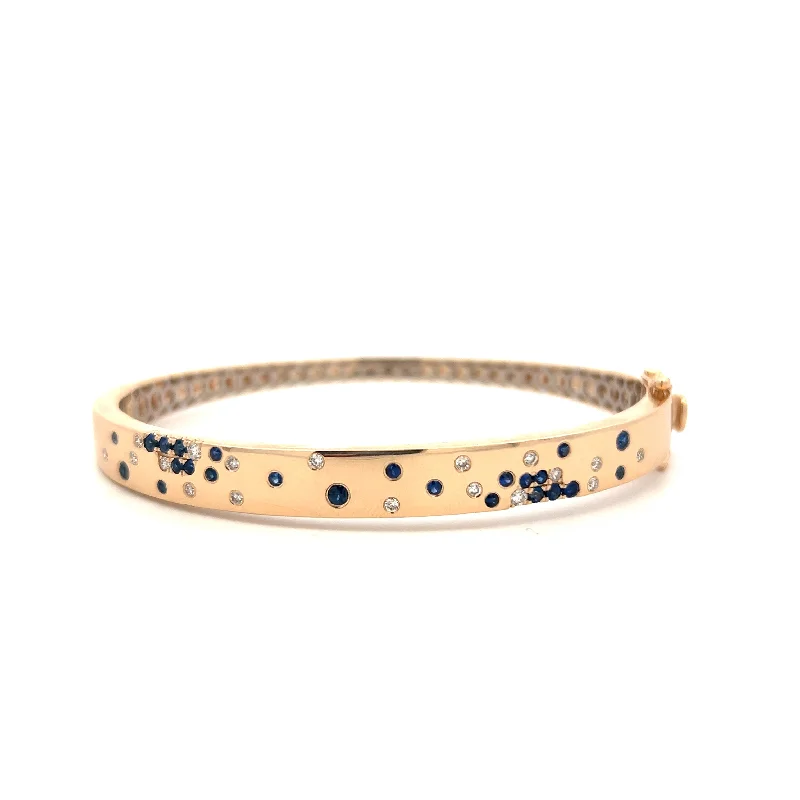 Women’s elegant bangles-14K Yellow Gold 0.79ctw Round Blue Sapphire & Diamond Bangle Bracelet