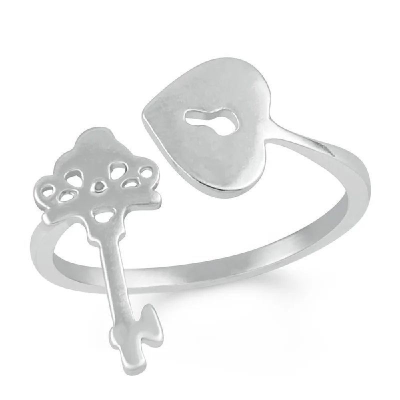 Women’s heart-shaped rings-Mahi Heart and Key Adjustable Finger ring