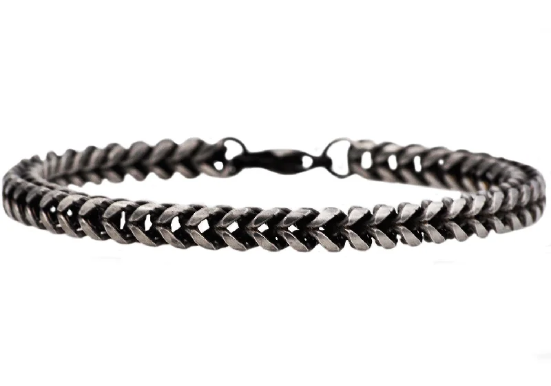 Women’s layered bracelets-Mens Antique Plated Stainless Steel Franco Link Chain Bracelet