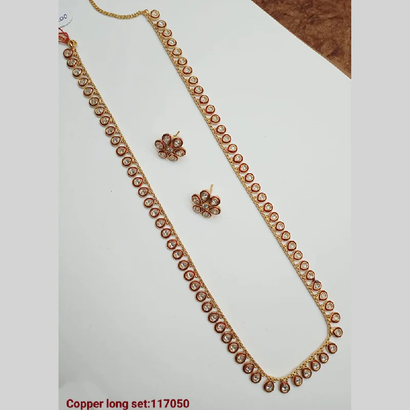 Women’s crystal charm necklaces-Padmawati Bangles Copper Gold Pota Stone Long Necklace set