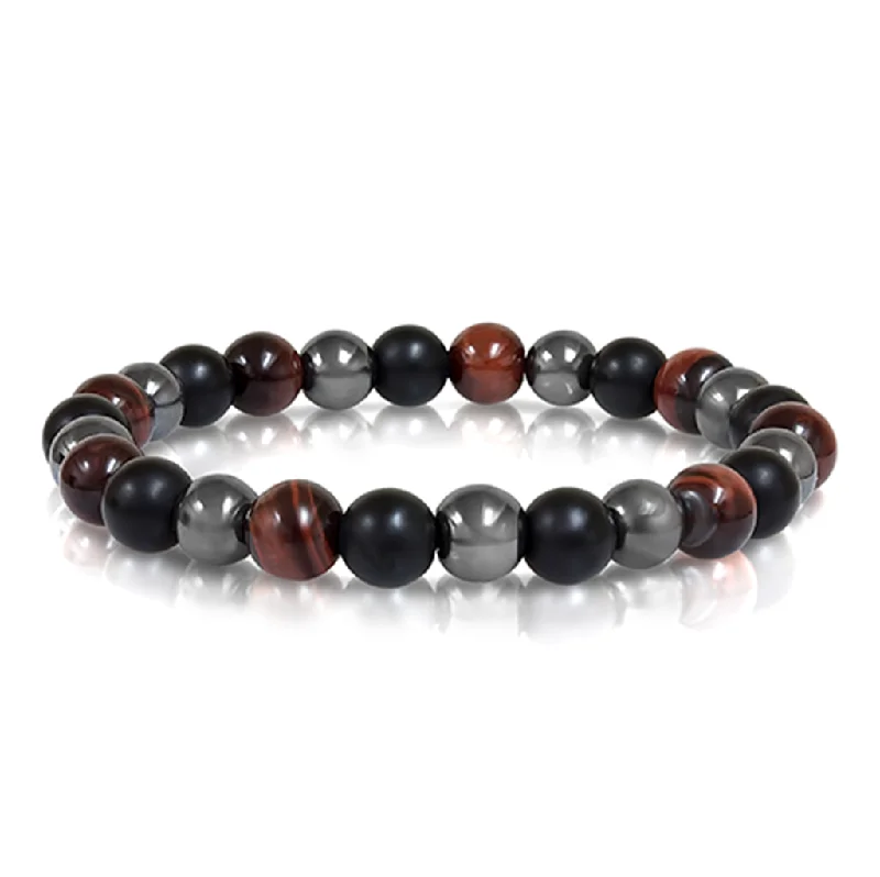 Women’s silver bangles-Red Tiger's Eye, Hematite, and Black Onyx Men's Beaded Bracelet