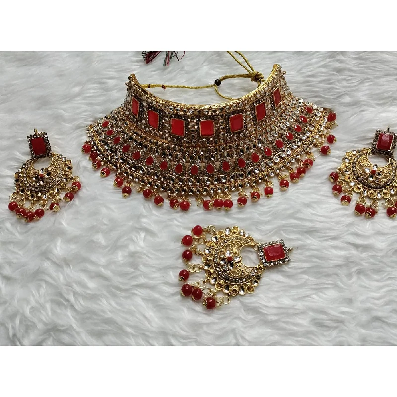 Women’s flower charm necklaces-Kumavat Jewels Gold Plated Kundan Stone And  Beads Choker Necklace Set