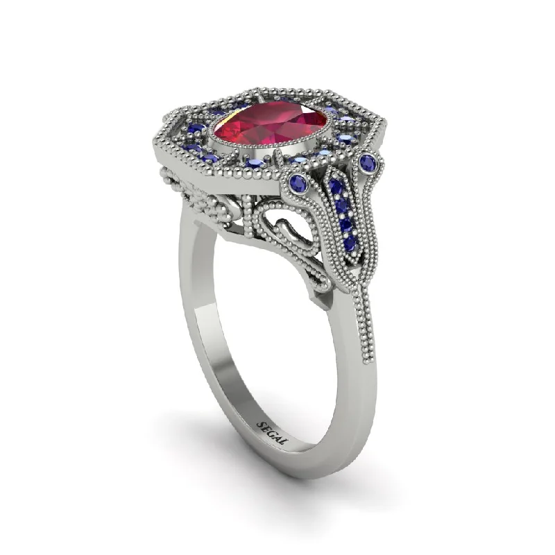 Women’s engagement rings with pearls-Ruby Oval Cut Art Deco Engagement Ring - Tabitha No. 72