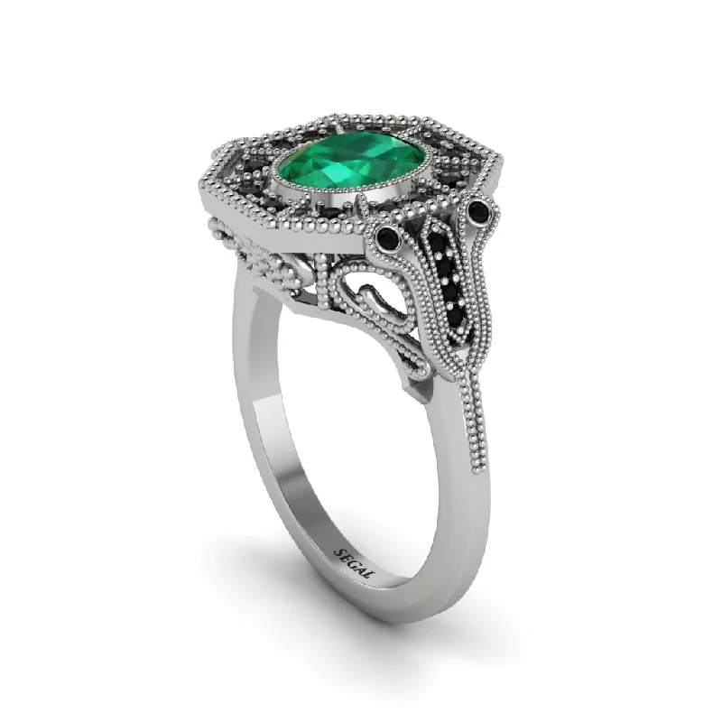 Women’s classic engagement rings-Emerald Oval Cut Art Deco Engagement Ring - Tabitha No. 36