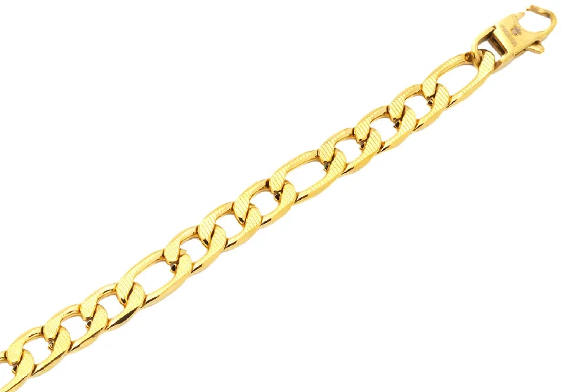 Women’s stone bangles-Mens Gold Plated Textured Stainless Steel Figaro Link Chain Bracelet