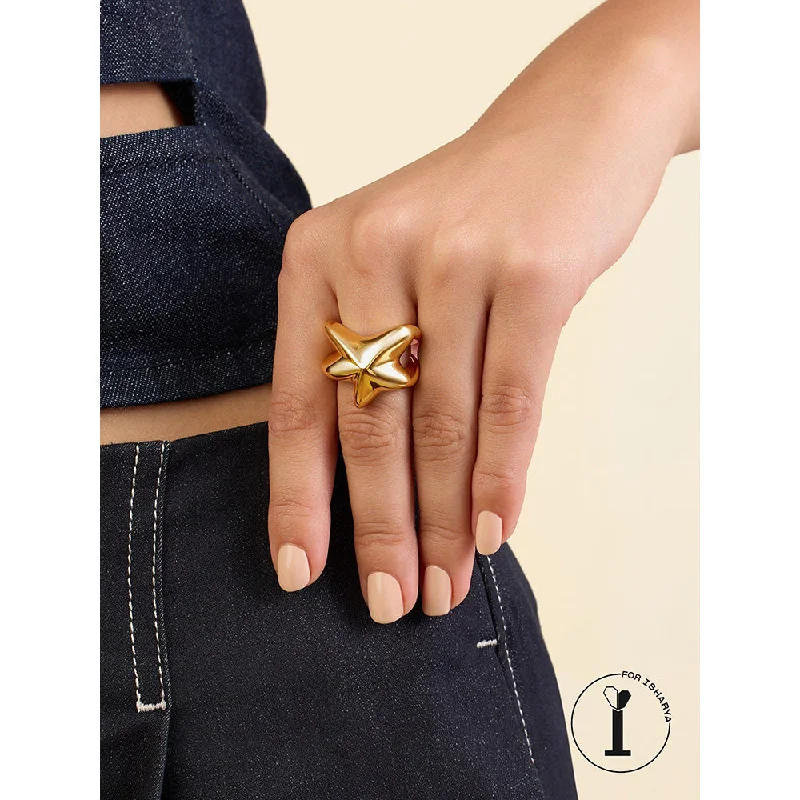 Women’s bridal rings-Isharya Gold Star Ring In 18Kt Gold Plated