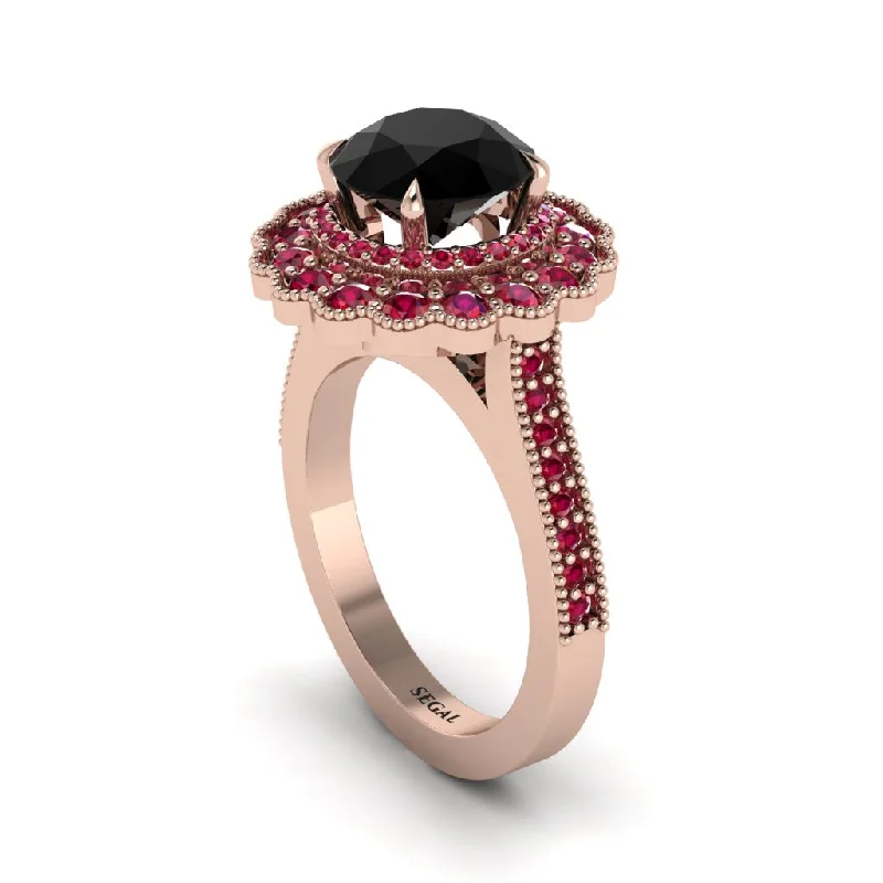 Women’s vintage-inspired engagement rings-Ruby Double Halo Cathedral Engagement Ring - Deirdre No. 53