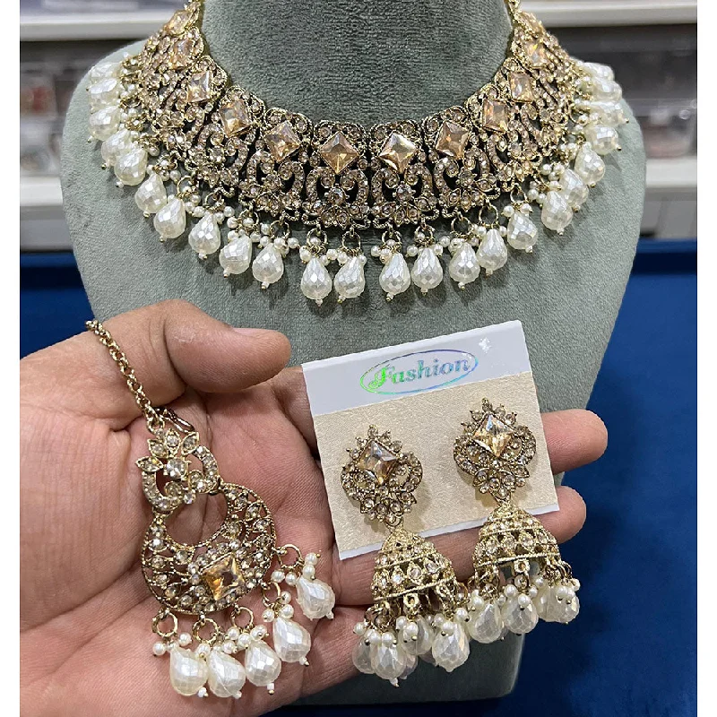 Women’s silver plated necklaces-Hira Collections Gold Plated Crystal Stone And Beads Necklace Set