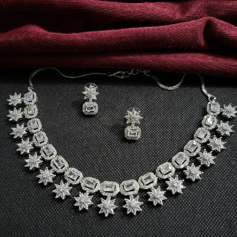 Women’s star necklaces-Kavita Art Silver Plated American Diamond Necklace Set