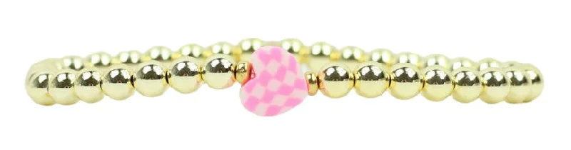 Women’s adjustable bracelets-Stacker Stretch Bracelet - Pink Checkered Heart