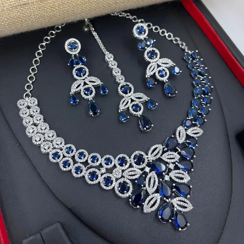 Women’s opal necklaces-Aamrapali Silver Plated American Diamond Necklace Set