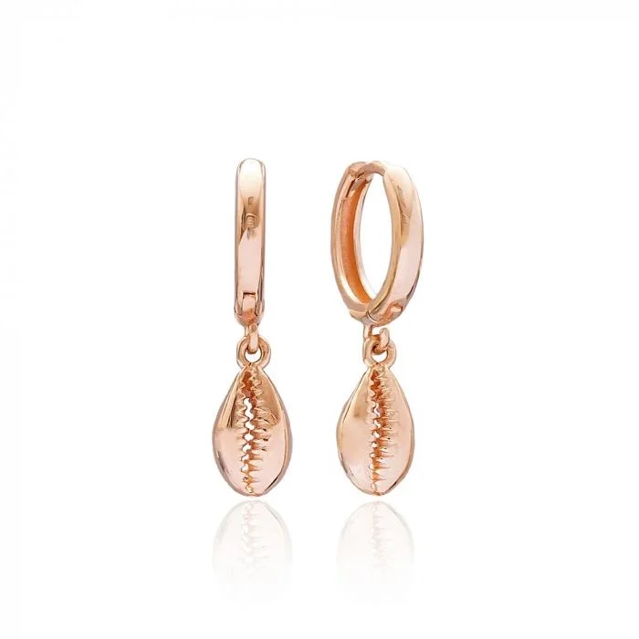 Women’s sophisticated earrings-Rose Gold Cowrie Shell Earrings - Sterling Silver