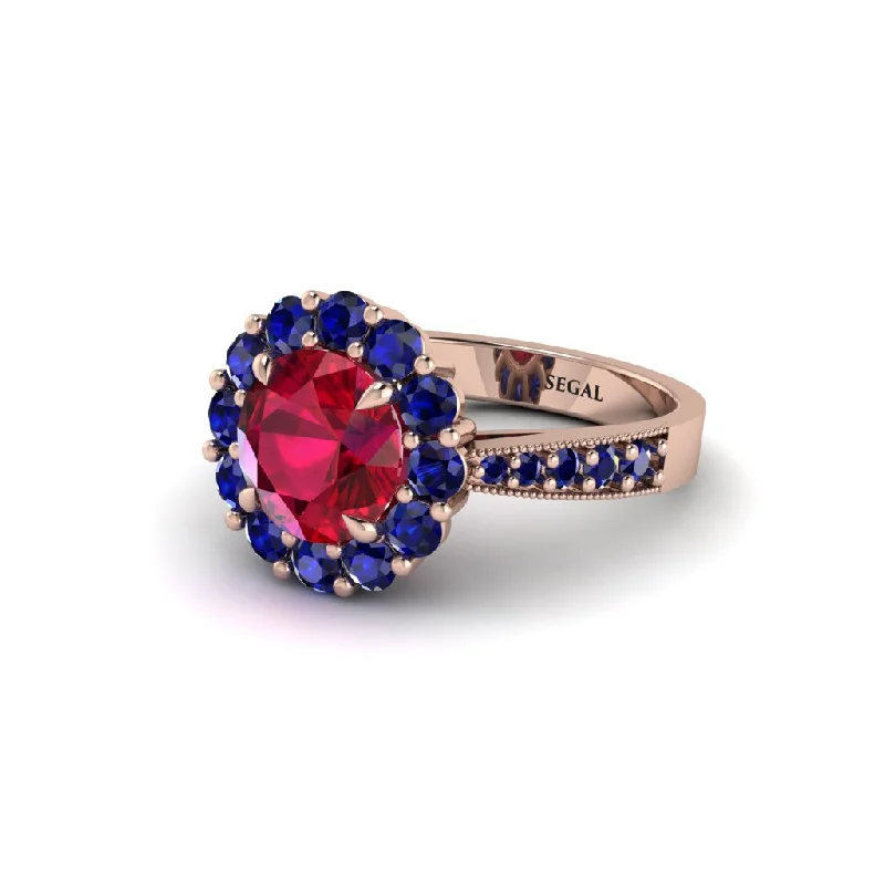 Women’s engagement rings with art deco style-Sapphire Round Halo Engagement Ring - Unity No. 71