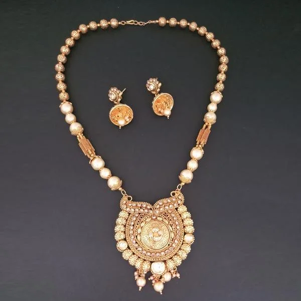 Women’s art deco necklaces-Darshana Jewels AD Stone Pearl Copper Necklace Set - FAP0183B