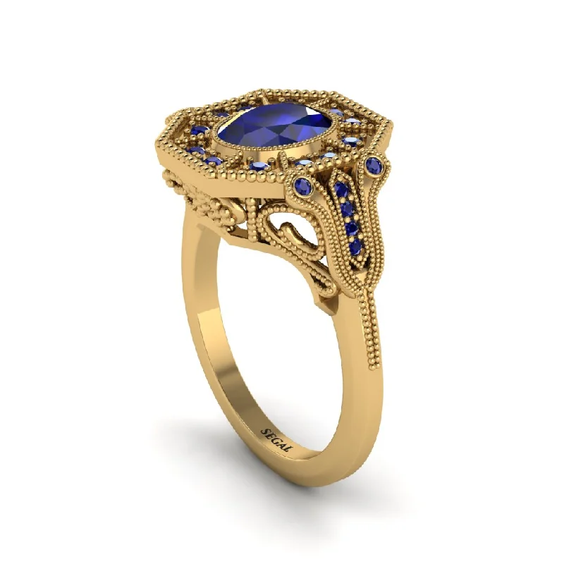 Women’s engagement rings with a band-Sapphire Oval Cut Art Deco Engagement Ring - Tabitha No. 73