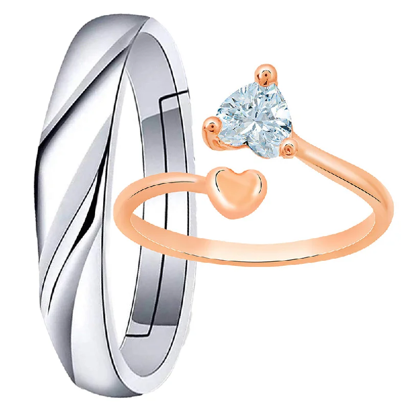 Women’s birthstone engagement rings-Mahi Valentine Gifts Dual Heart Adjustable Couple Ring with Cubic Zirconia (FRCO1103183M)