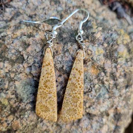 Women’s trendy earrings-Fossil Coral Stone - Boho Earrings