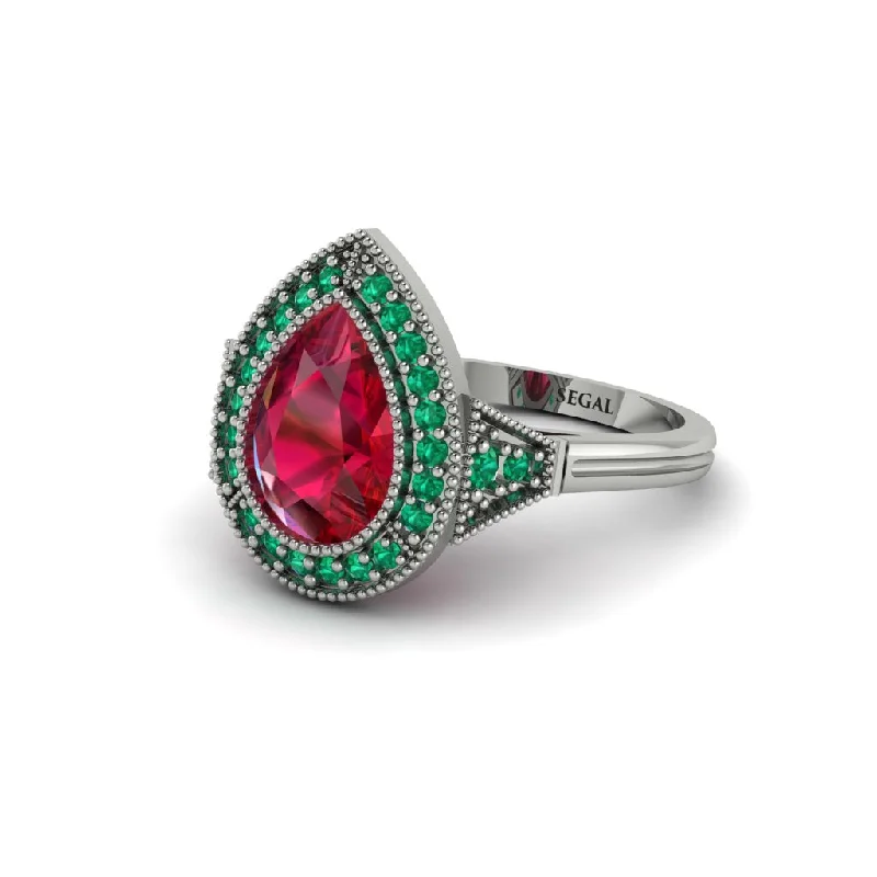 Women’s engagement rings with vintage halo-Pear Cut Ruby Milgrain Halo Engagement Ring - Daleyza No. 27