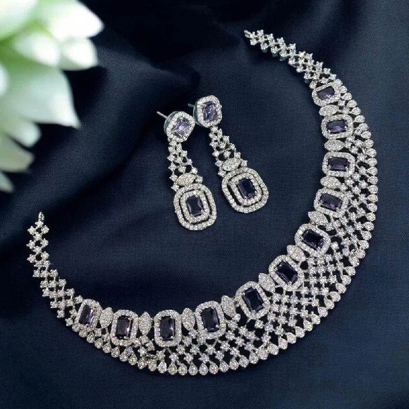 Women’s trendy necklaces-Sona Creation  Silver Plated AD Stone Necklace Set