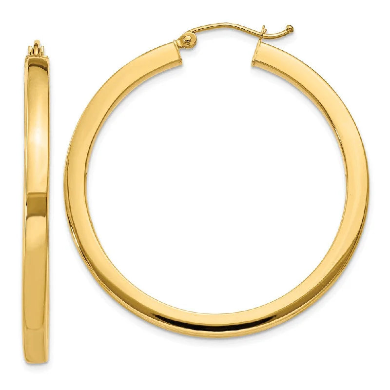 Women’s gothic earrings-3mm, 14k Yellow Gold Square Tube Round Hoop Earrings, 40mm (1 1/2 In)