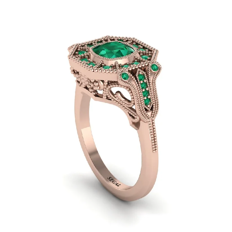 Women’s engagement rings with bright diamonds-Emerald Cushion Cut Art Deco Engagement Ring - Kristin No. 20